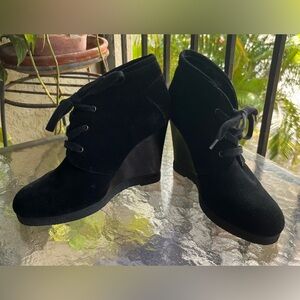 Tesori black suede wedge booties, size 7.5